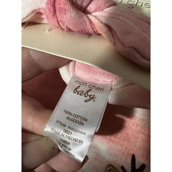 Mon Cheri Baby 2pc Set Pink Footie And Headband Reindeer Theme - Picture 5 of 7